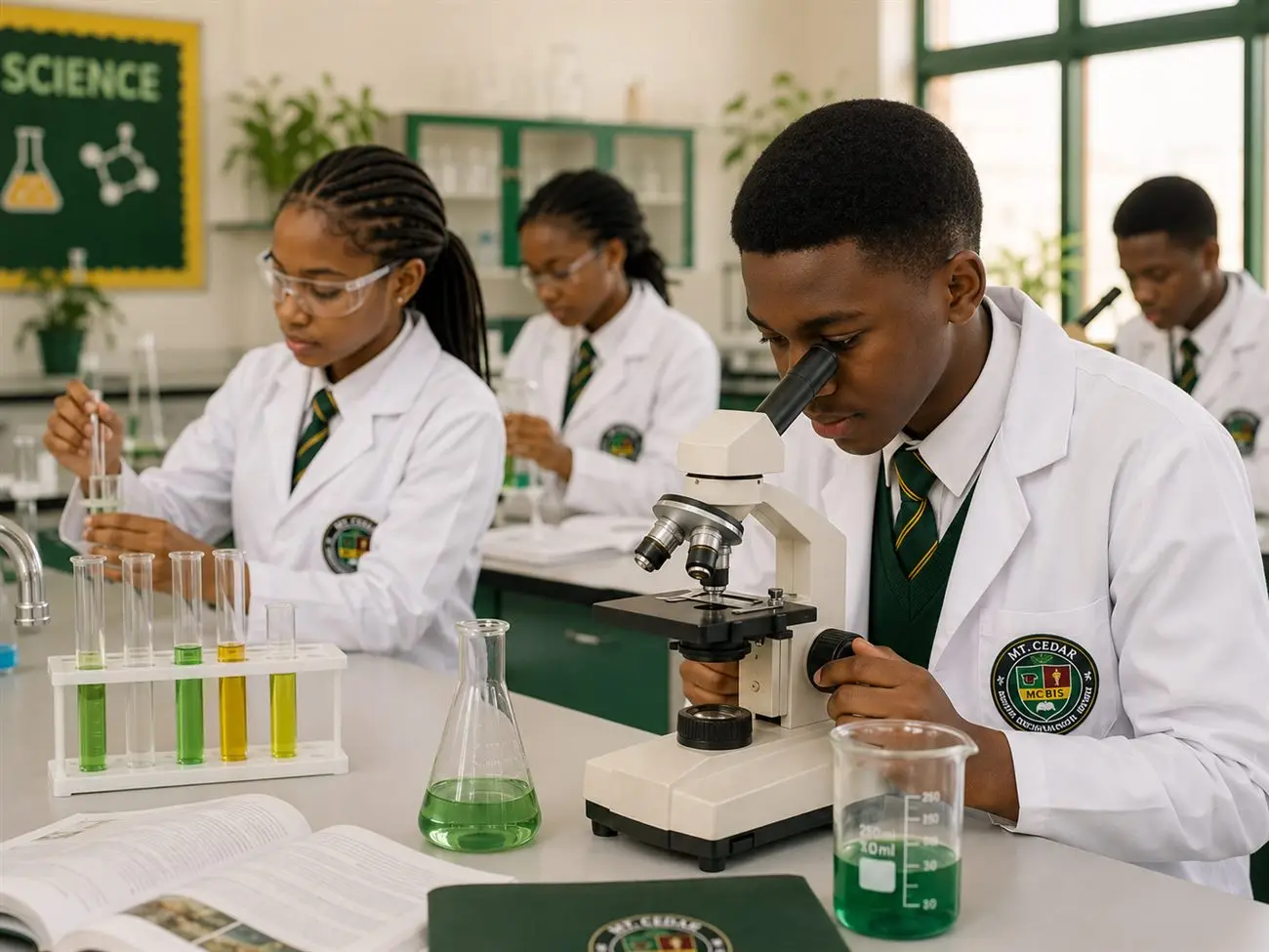 Senior secondary students at work in the science laboratory